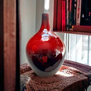 Vtg IKEA Salong Cranberry Ruby Red Glass Vase Nordic Modernist by Johanna Jeline